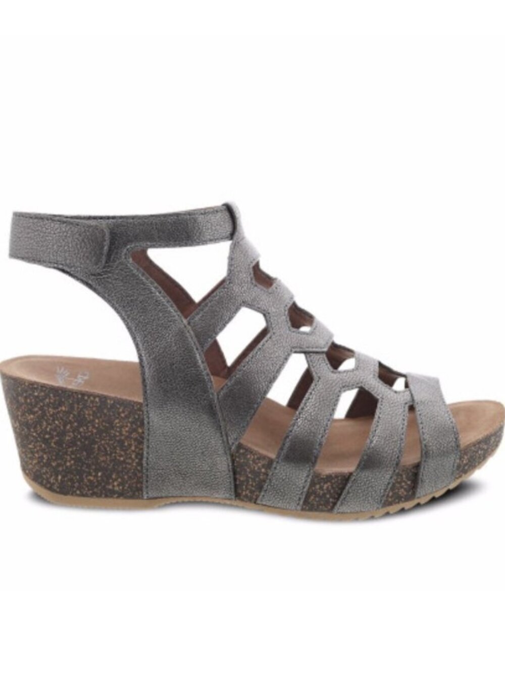 Dansko Selina Sandals Cage Front Cork Wedge Metallic Pewter Size 41 (11 US)